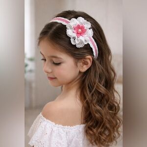 Hand Crafted White and Pink Lace Headband